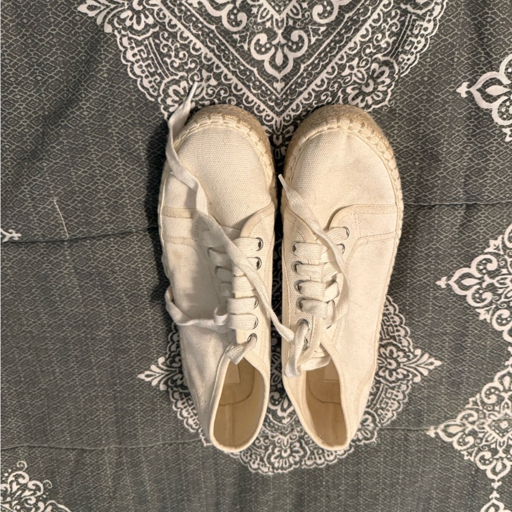 Women's White Canvas Platform Sneakers